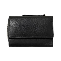 Belsac sort pung i mat skind med to rum, lynl�s og overslag til m�nter, sedler og kort