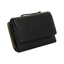 Belsac sort pung i mat skind med to rum, lynl�s og overslag til m�nter, sedler og kort