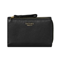 Belsac sort pung i mat skind med to rum, lynl�s og overslag til m�nter, sedler og kort