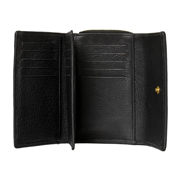 Belsac sort pung i mat skind med to rum, lynl�s og overslag til m�nter, sedler og kort