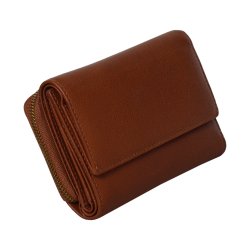 Belsac cognac pung i mat skind med to rum, lynl�s og overslag til m�nter, sedler og kort