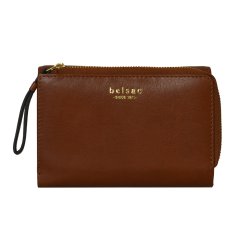 Belsac cognac pung i mat skind med to rum, lynl�s og overslag til m�nter, sedler og kort