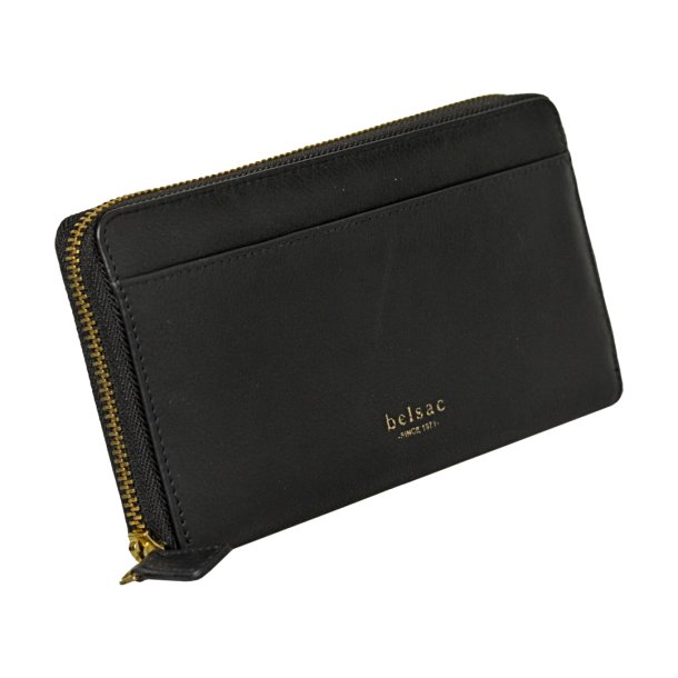 Belsac stor pung i sort mat skind med lynl�srum til kort og kontanter samt et udvendigt rum