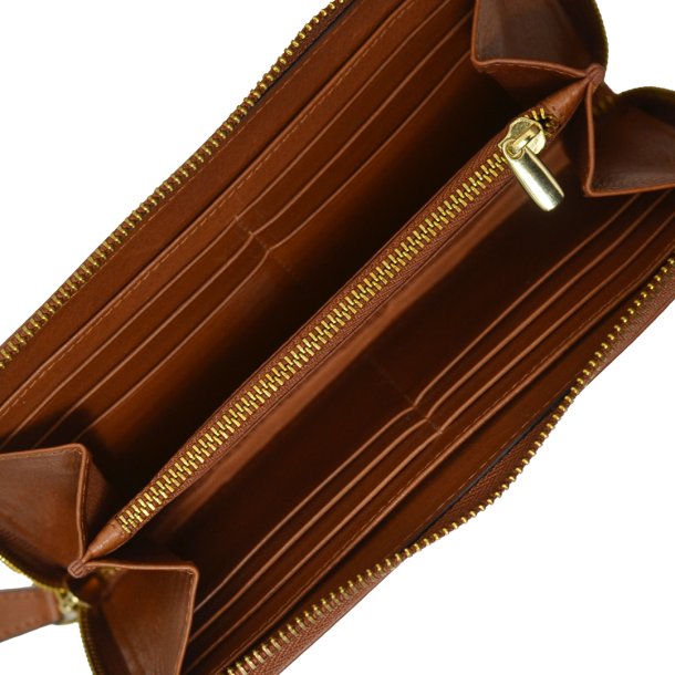 Belsac stor pung i cognac mat skind med lynl�srum til kort og kontanter samt et udvendigt rum