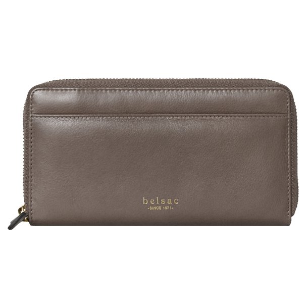 Belsac stor pung i taupe mat skind med lynl�srum til kort og kontanter samt et udvendigt rum
