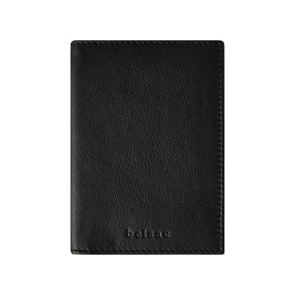 Belsac sort pascover i skind med plads til kort og lynlsrum til mnter og sedler