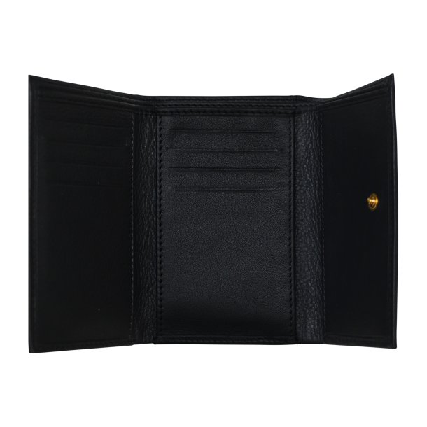 Belsac sort pung i skind til kort og sedler med trykknaplukning