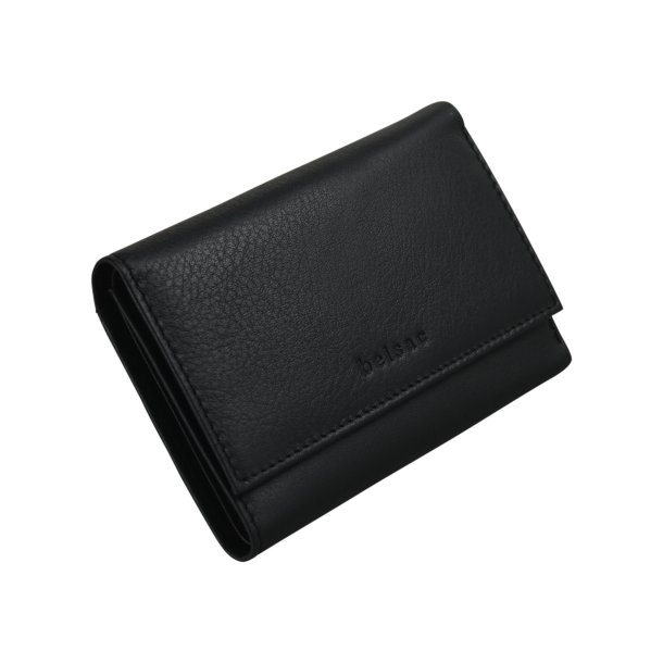 Belsac sort pung i skind til kort og sedler med trykknaplukning