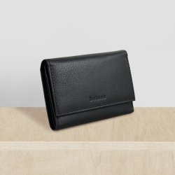 Belsac sort pung i skind til kort og sedler med trykknaplukning