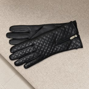 Belsac, sort skindhandske i quilt med lynls