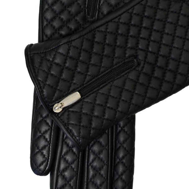 Belsac, sort skindhandske i quilt med lynls