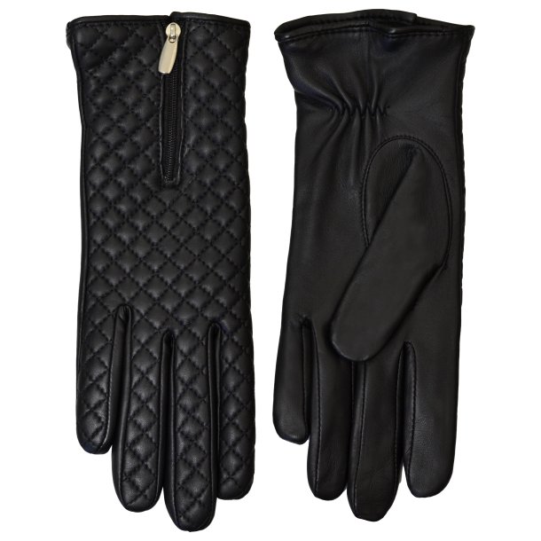 Belsac, sort skindhandske i quilt med lynls