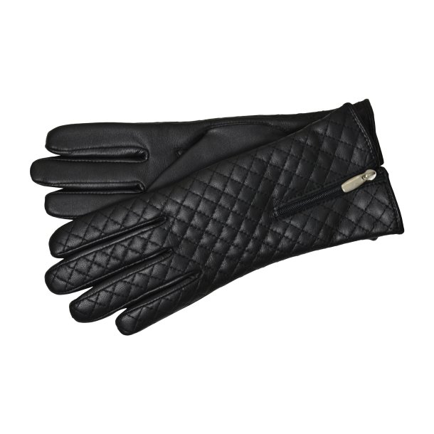 Belsac, sort skindhandske i quilt med lynls