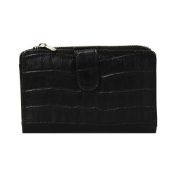 Belsac sort pung i krokoprget skind med 3 rum til mnter, sedler og kort