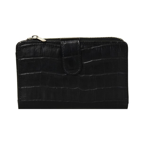 Belsac sort pung i krokoprget skind med 3 rum til mnter, sedler og kort