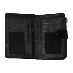 Belsac sort pung i krokoprget skind med 3 rum til mnter, sedler og kort