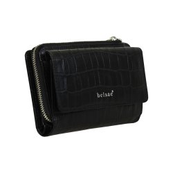 Belsac sort pung i krokoprget skind med 3 rum til mnter, sedler og kort