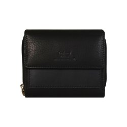 Belsac sort pung i skind med plads til mnter og kort