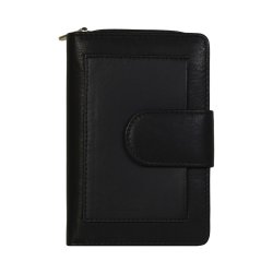 Belsac sort pung i skind med to separate rum. Lukkes med lynls og trykknap