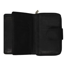 Belsac sort pung i skind med to separate rum. Lukkes med lynls og trykknap