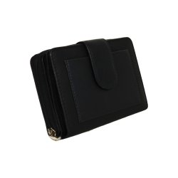 Belsac sort pung i skind med to separate rum. Lukkes med lynls og trykknap