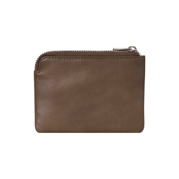 Belsac jordfarvet mntpung i skind med lynls og aftagelig kortholder