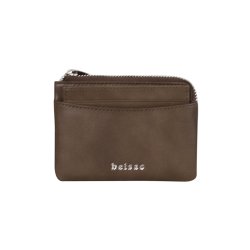 Belsac jordfarvet mntpung i skind med lynls og aftagelig kortholder
