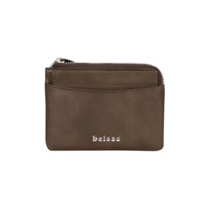 Belsac jordfarvet m�ntpung i skind med lynl�s og aftagelig kortholder