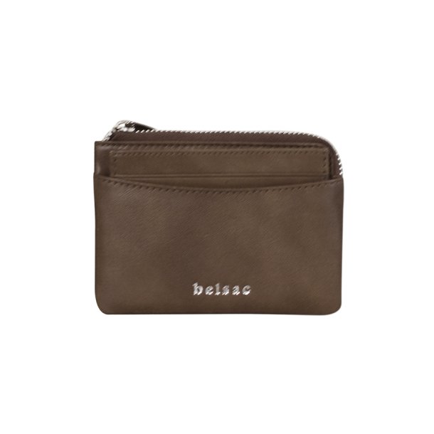 Belsac jordfarvet mntpung i skind med lynls og aftagelig kortholder