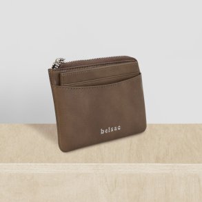 Belsac jordfarvet m�ntpung i skind med lynl�s og aftagelig kortholder