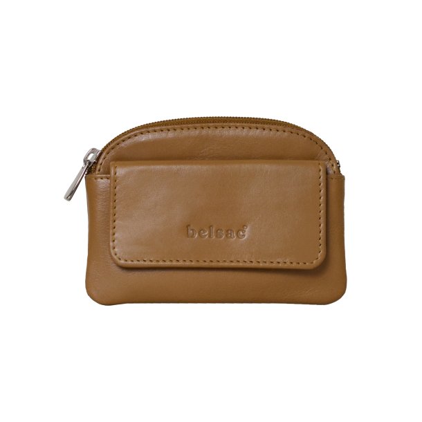 Belsac camel mntpung i skind med lynls og frontlomme med trykknap