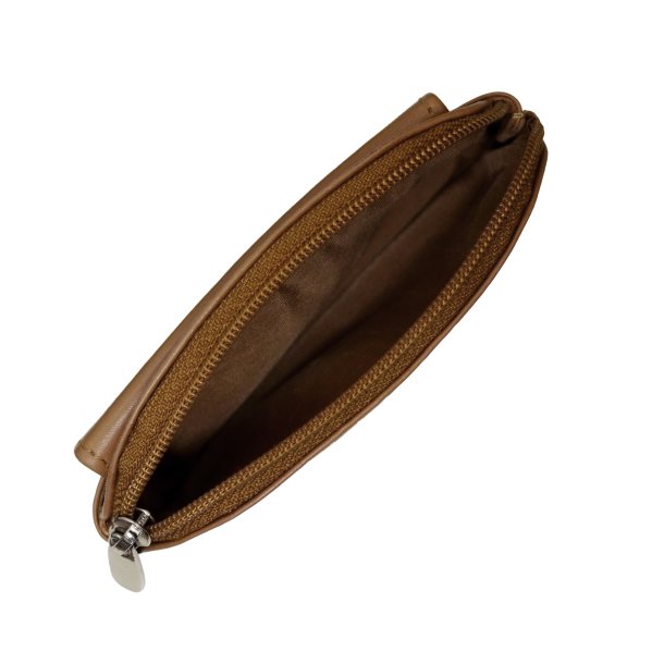 Belsac camel mntpung i skind med lynls og frontlomme med trykknap