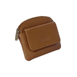 Belsac camel mntpung i skind med lynls og frontlomme med trykknap
