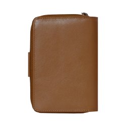 Belsac camel pung i skind med to rum, trykknap og lynl�s