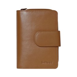 Belsac camel pung i skind med to rum, trykknap og lynl�s