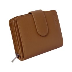 Belsac camel pung i skind med to rum, trykknap og lynl�s