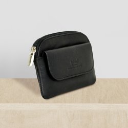 Belsac sort mntpung i mat skind med lynls og lomme