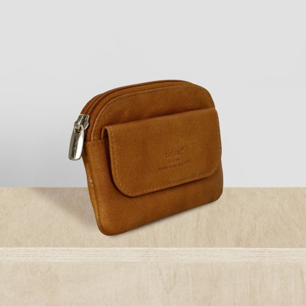 Belsac cognac mntpung i mat skind med lynls og lomme