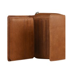 Belsac cognac pung i skind med lynlsrum til mnter/sedler og tofljet rum til kort/sedler