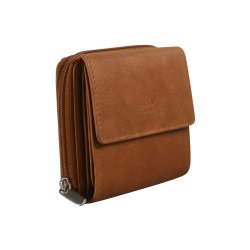 Belsac cognac pung i skind med lynlsrum til mnter/sedler og tofljet rum til kort/sedler