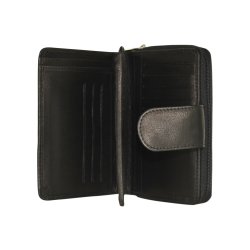 Belsac sort pung i skind med to separate rum; et til kort/sedler og et til mnter/sedler