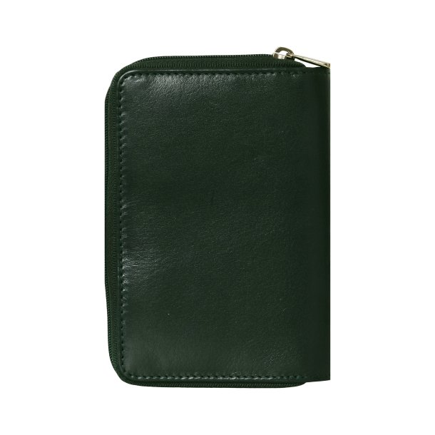 Belsac m�rk gr�n pung i skind med to separate rum; et til kort/sedler og et til m�nter/sedler