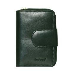 Belsac m�rk gr�n pung i skind med to separate rum; et til kort/sedler og et til m�nter/sedler