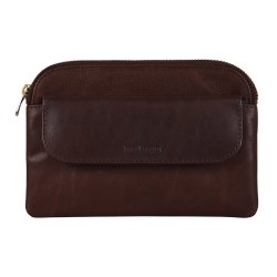 Belsac brun pung i skind med lynls og lomme - perfekt til pas og papirer til ferien