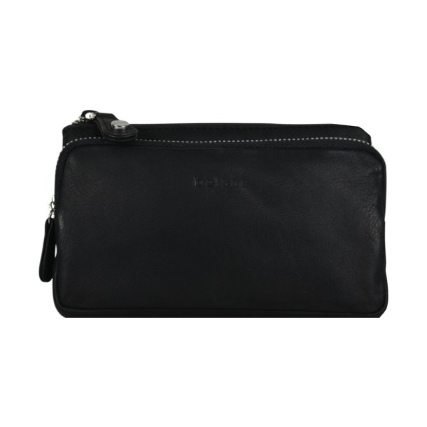 Belsac rummelig sort pung i mat skind med to lynlsrum 