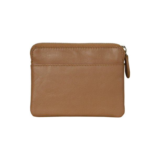Belsac beige pung i skind med to rum, lynls og overslag til kort og kontanter