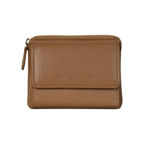 Belsac beige pung i skind med to rum, lynl�s og overslag til kort og kontanter