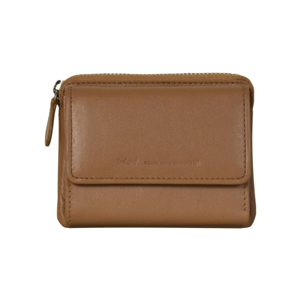 Belsac beige pung i skind med to rum, lynls og overslag til kort og kontanter