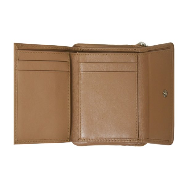 Belsac beige pung i skind med to rum, lynls og overslag til kort og kontanter
