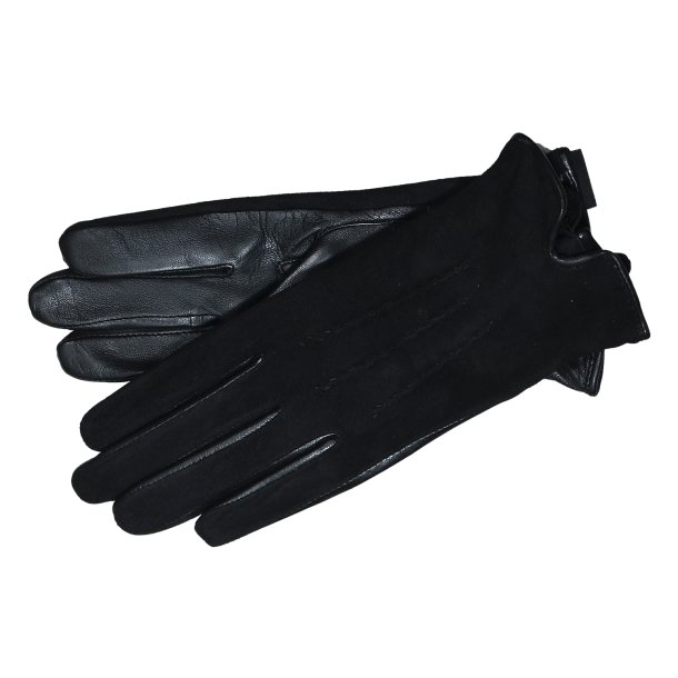 Belsac, sort skindhandske med ruskind p oversiden
